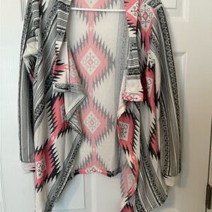 Tribal Print Open Front Cardigan